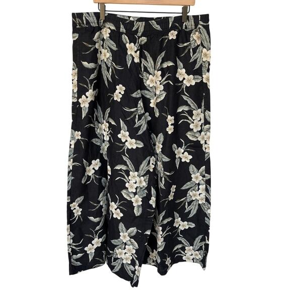 Land's End Linen Palazzo Pants with Gardenia Print, Elastic Waist, Pockets sz 1X - Picture 1 of 7